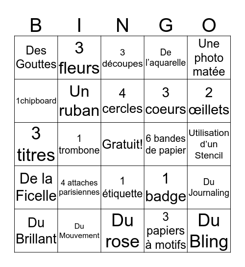 Tatiana Scrapbooking Bingo Card