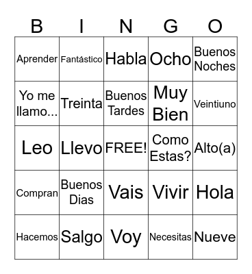 Spanish BINGO Card