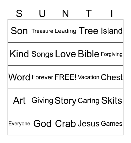 SunTreasure Island Bingo Card