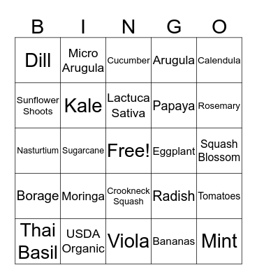 Osceola Organic Farm  Bingo Card