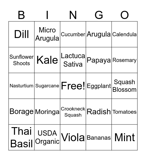 Osceola Organic Farm  Bingo Card