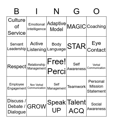 Perci BINGO Card