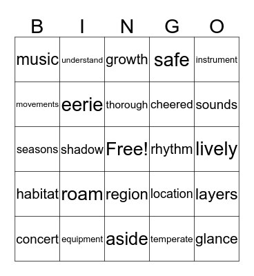 Vocabulary Bingo Card