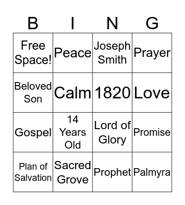 The First Vision Bingo Card