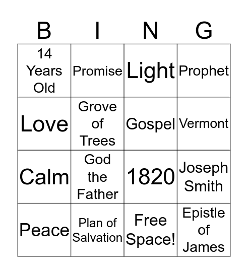 The First Vision Bingo Card