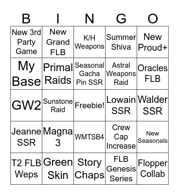 GBF Ani Bingo Card