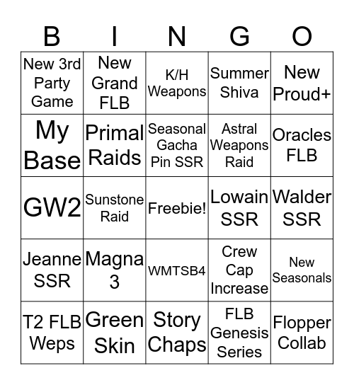GBF Ani Bingo Card