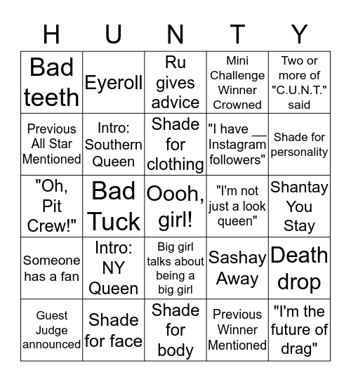 RPDR Bingo Card