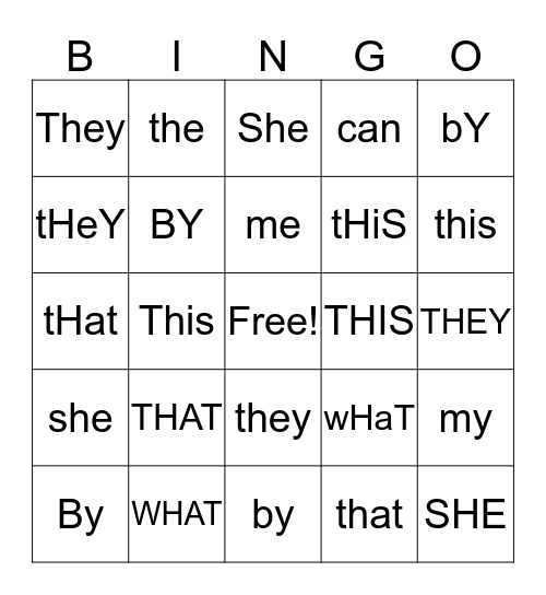 Th and Wh Bingo Card