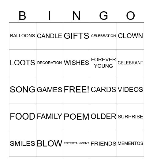 BIRTHDAY BINGO Card