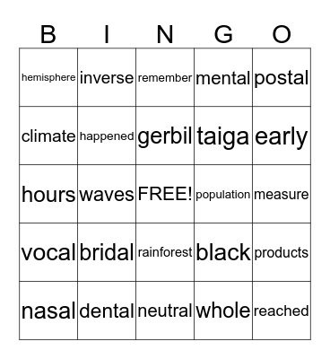 4TH GRADE Bingo Card