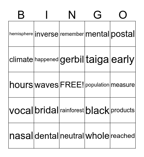 4TH GRADE Bingo Card