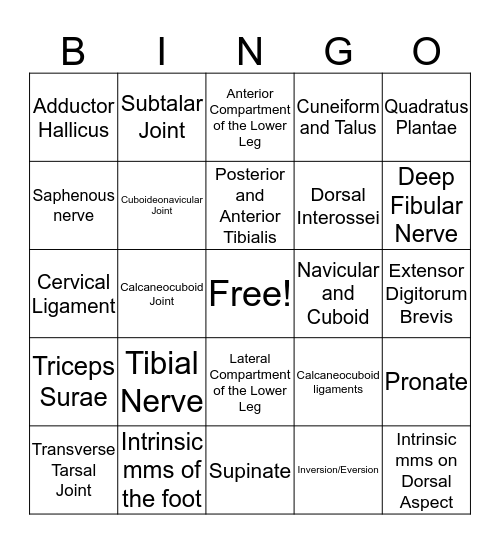 Footloose Bingo Card