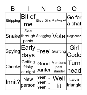 Love Island Bingo Card