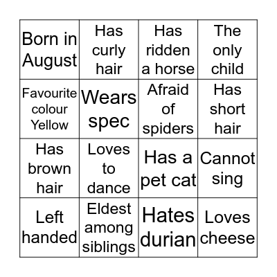 Let me know you better Bingo Card