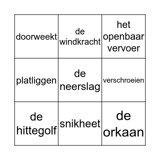 Woordenbingo noodweer Bingo Card