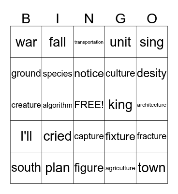 4TH GRADE Bingo Card