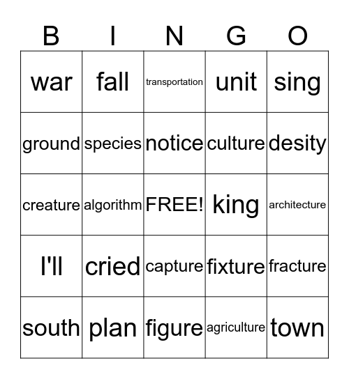 4TH GRADE Bingo Card