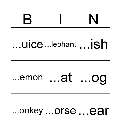 Seasons ABCs Bingo Card