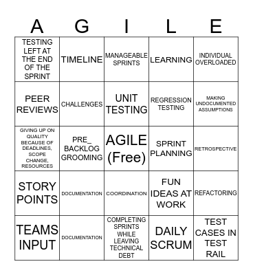 AGILE RETROSPECTIVE Bingo Card