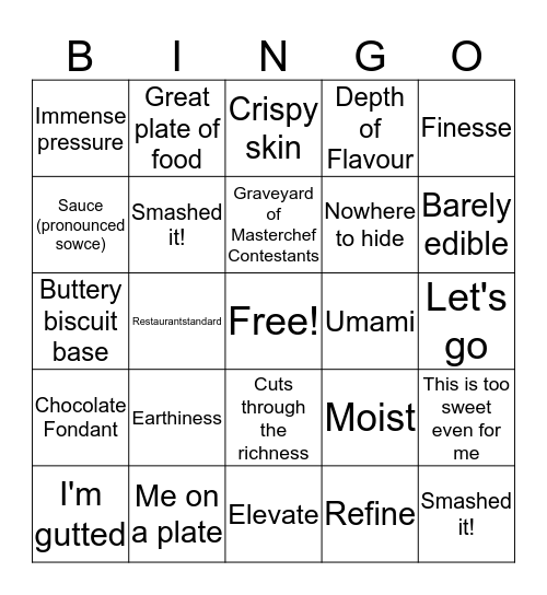 Masterchef Bingo Card