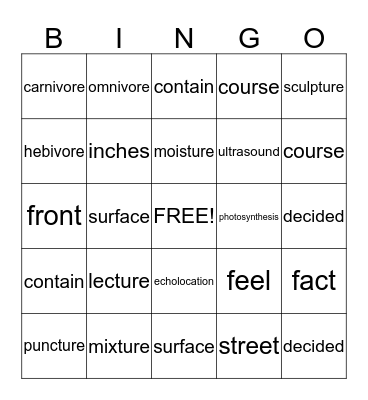 4TH GRADE Bingo Card