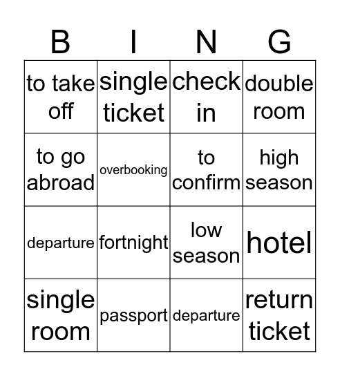 Travelling Bingo Card