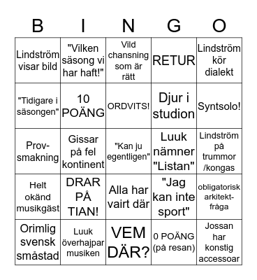 PÅ SPÅRET-BINGO 2020 Bingo Card