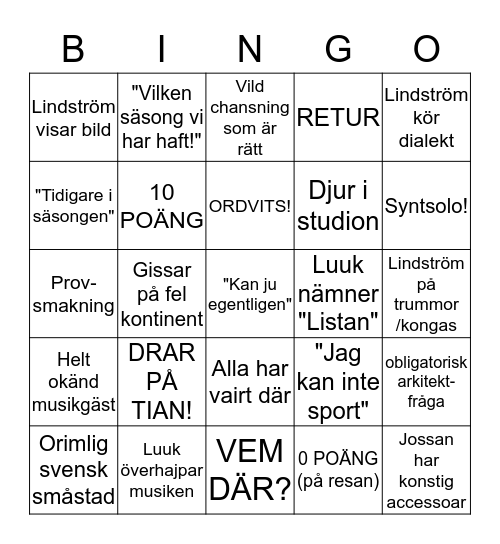 PÅ SPÅRET-BINGO 2020 Bingo Card