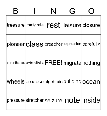 4TH GRADE Bingo Card