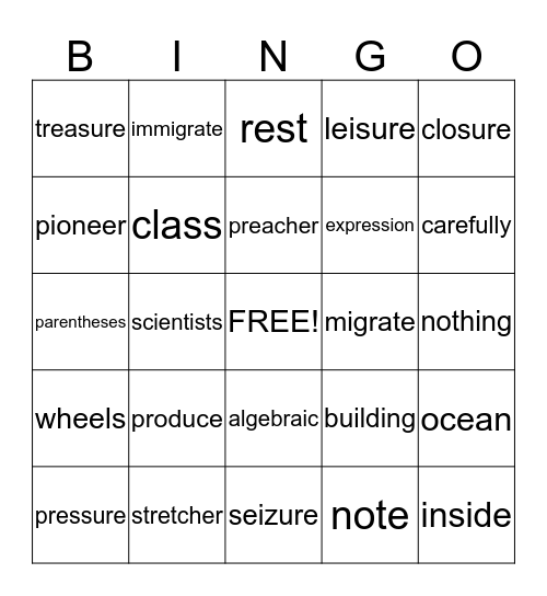 4TH GRADE Bingo Card
