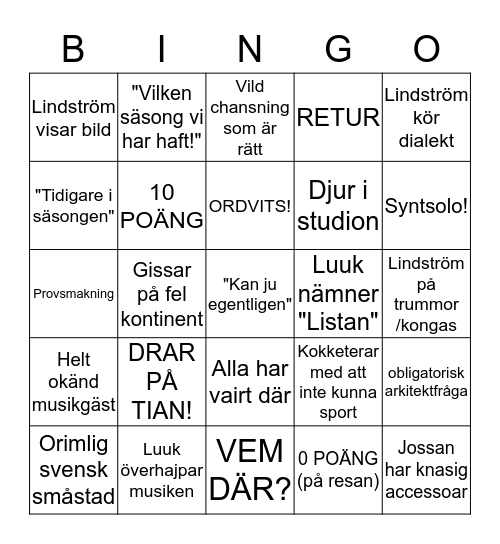 PÅ SPÅRET-BINGO 2020 Bingo Card