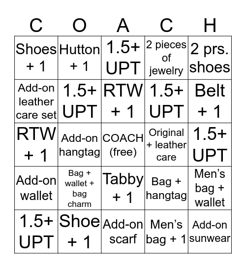 COACH Bingo Card