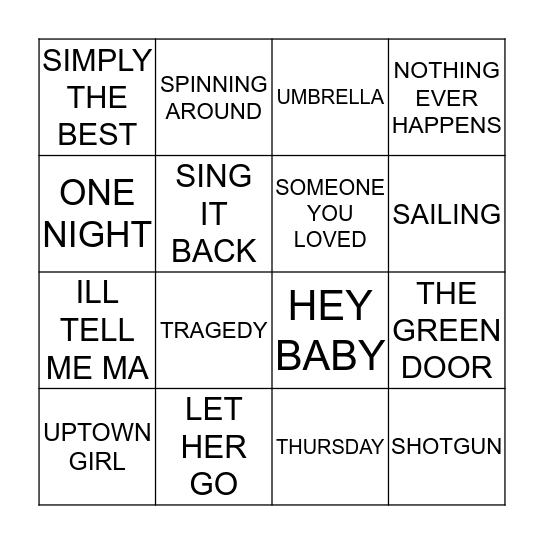 HITS 1 Bingo Card