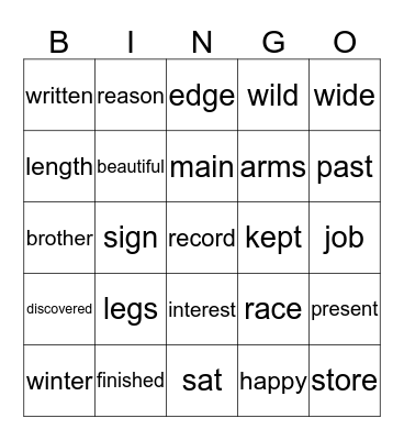 Bingo 6.3 Bingo Card