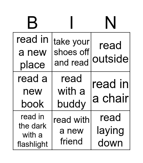 Reading Bingo Card