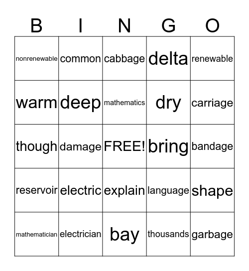 4th GRADE Bingo Card