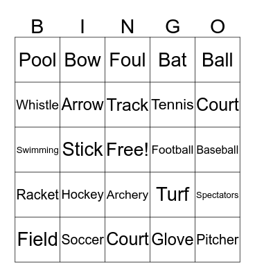 Sports Vocabulary Bingo Card