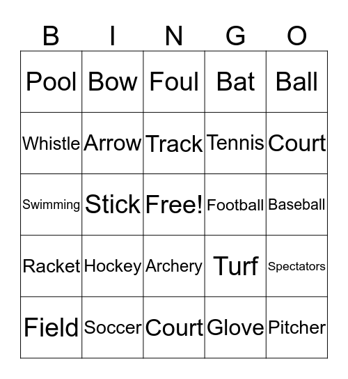 Sports Vocabulary Bingo Card