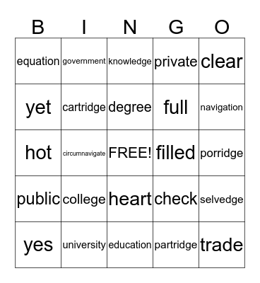 4TH GRADE Bingo Card