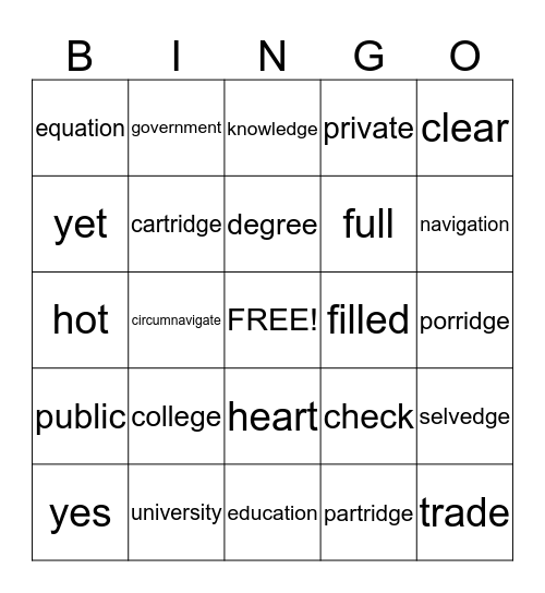 4TH GRADE Bingo Card