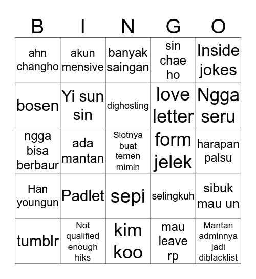 Jupal Bingo Card