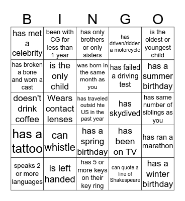 Find someone who... Bingo Card