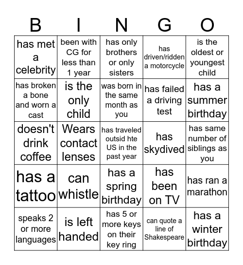 Find someone who... Bingo Card