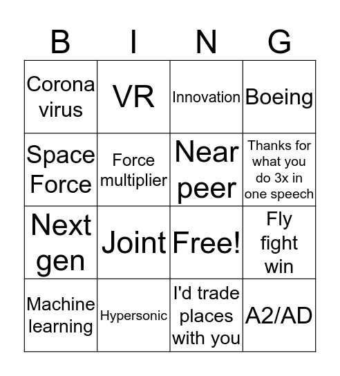 AFA 2020 Bingo Card