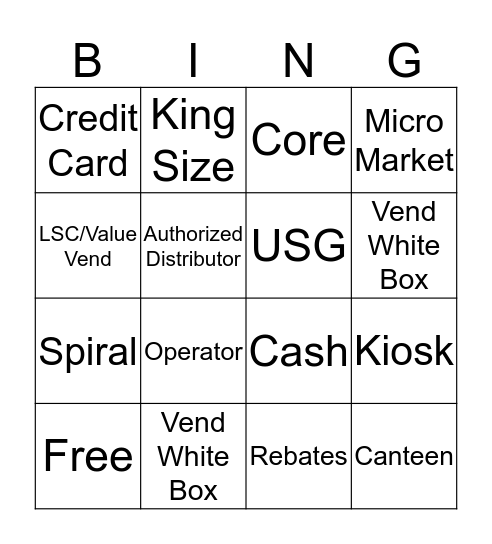 National Vending Day Bingo Card