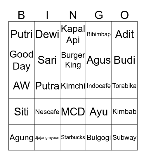 Punya Jisun Bingo Card