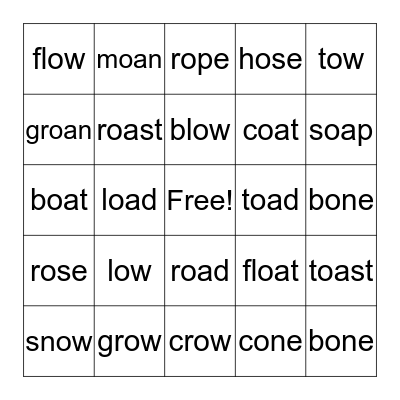 Long O Bingo Card