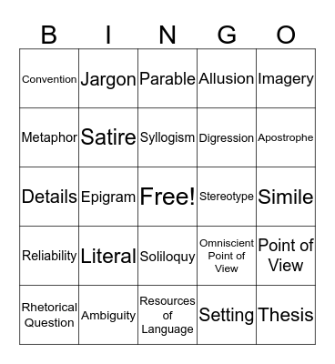 Literary Bingo~Card 3 Bingo Card
