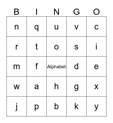 Alphabet Bingo Card